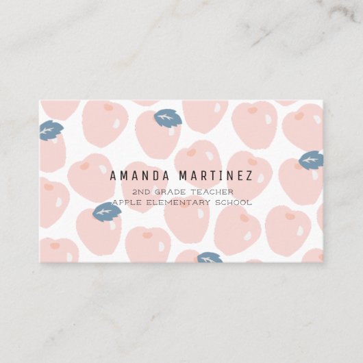 Pink & Navy Apple Pattern Teacher's Business Card Visitenkarte (Vorderseite)