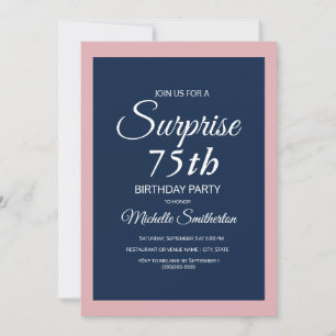 Pink Navy Blau Überraschung 75. Geburtstagseinladu Einladung