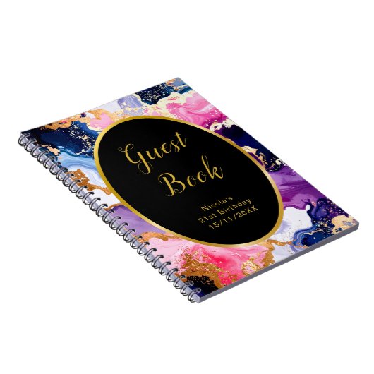 Pink, Navy Blue and Gold Ink Birthday Guest Book Notizblock (Rechte Seite)