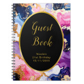 Pink, Navy Blue and Gold Ink Birthday Guest Book Notizblock (Vorderseite)