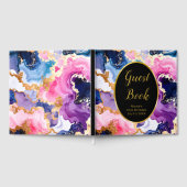 Pink, Navy Blue and Gold Ink Birthday Party Gästebuch (Voll)