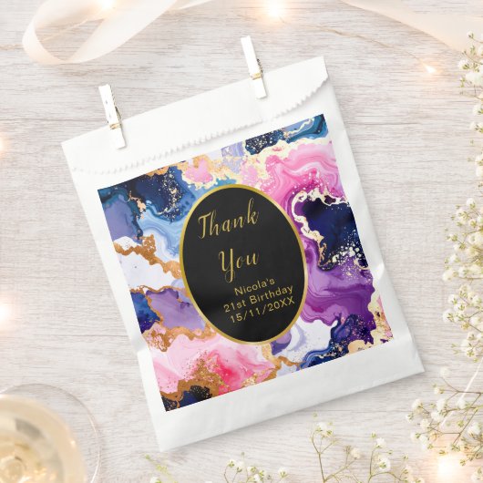 Pink, Navy Blue and Gold Ink Birthday Party Geschenktütchen (Ausgeschnitten)