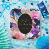 Pink, Navy Blue and Gold Ink Birthday Party Pappteller (Party)