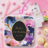 Pink, Navy Blue and Gold Ink Birthday Party Pappteller (Party)