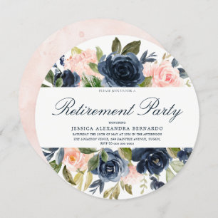 Pink Navy Blue Boy Blush Bloral Retirement Party Einladung
