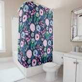 Pink Navy Blue Floral Bouquet Wasserfarben Muster Duschvorhang (Beispiel)