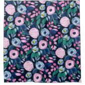 Pink Navy Blue Floral Bouquet Wasserfarben Muster Duschvorhang (Vorderseite)