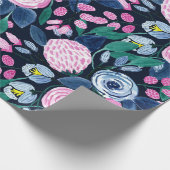 Pink Navy Blue Floral Bouquet Wasserfarben Muster Geschenkpapier (Ecke)