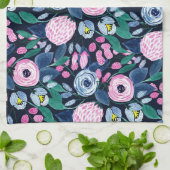 Pink Navy Blue Floral Bouquet Wasserfarben Muster Geschirrtuch (Gefaltet)