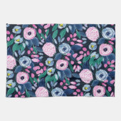 Pink Navy Blue Floral Bouquet Wasserfarben Muster Geschirrtuch (Horizontal)