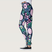 Pink Navy Blue Floral Bouquet Wasserfarben Muster Leggings (Links)