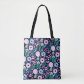 Pink Navy Blue Floral Bouquet Wasserfarben Muster Tasche (Vorderseite)