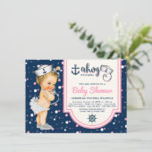 Pink Navy Blue Girl Nautical Baby Dusche Einladung (Stehend Vorderseite)