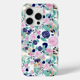Pink Navy Blue Gold Watercolor Blume Muster Case-Mate iPhone Hülle