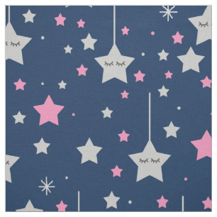 Pink Navy Blue Gray Stars Baby Girl Kinderzimmer Stoff