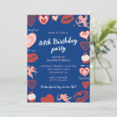 Pink Navy Blue Hearts 38. Geburtstag Einladungen (Stehend Vorderseite)
