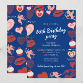 Pink Navy Blue Hearts 38. Geburtstag Einladungen (Vorne/Hinten)