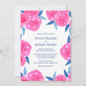 Pink Navy Blue Watercolor Blume Hochzeit Einladung (Vorderseite)