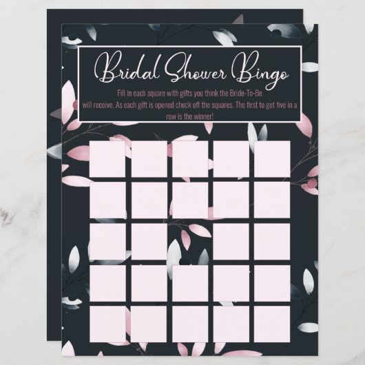 Pink Navy Elegante Soft Watercolor Bridal Bingo (Vorne/Hinten)