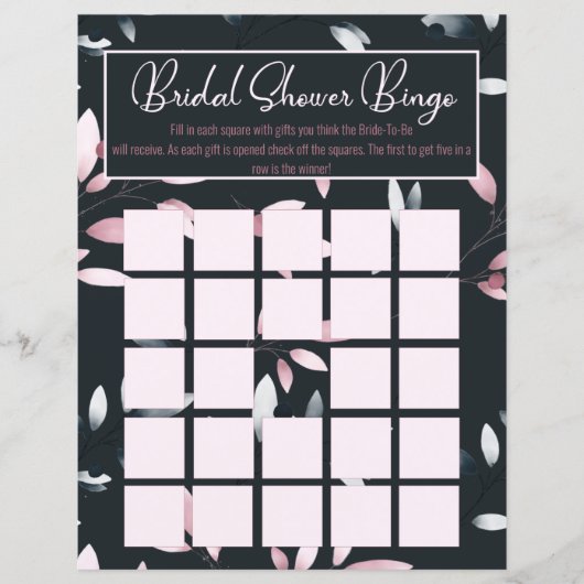 Pink Navy Elegante Soft Watercolor Bridal Bingo (Vorderseite)