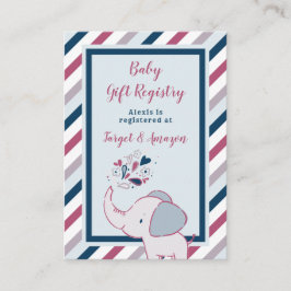 Pink & Navy Elephant Baby Shooting Registry Begleitkarte