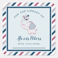 Pink & Navy Elephant Baby Shower Library Buchzeich
