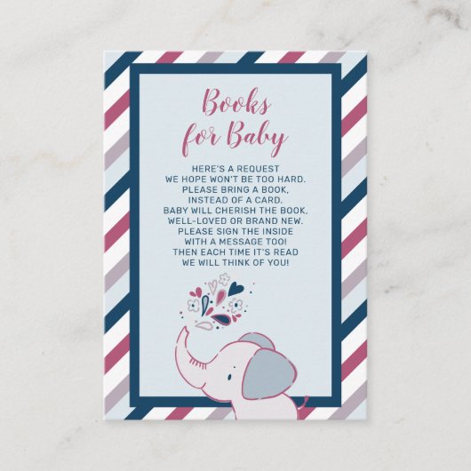 Pink & Navy Elephant Babydusche Bücher für Baby Begleitkarte (Vorderseite)
