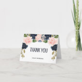 Pink Navy Floral Wasserfarbe Danke Karte (Vorderseite)