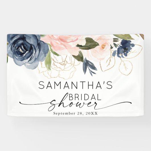 Pink Navy Floral Watercolor Brautparty Banner (Horizontal)