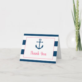 Pink Navy Girl Nautical Anchor Baby Shower Dankeskarte