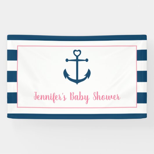Pink Navy Girl Nautical Anchor Kinderdusche Banner (Horizontal)
