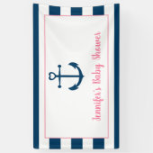 Pink Navy Girl Nautical Anchor Kinderdusche Banner (Vertikal)