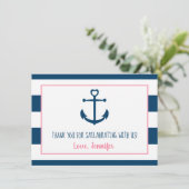 Pink Navy Girl Nautical Anchor Kinderdusche Dankeskarte (Stehend Vorderseite)