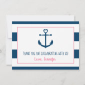 Pink Navy Girl Nautical Anchor Kinderdusche Dankeskarte (Vorderseite)