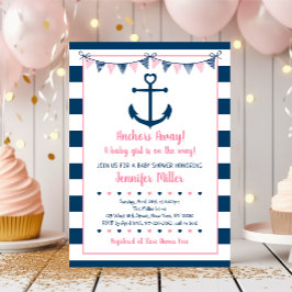 Pink Navy Girl Nautical Anchor Kinderdusche Einladung