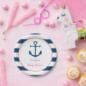 Pink Navy Girl Nautical Anchor Kinderdusche Pappteller (Party)
