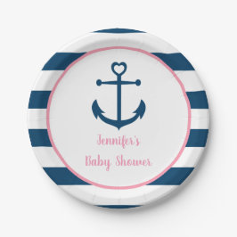 Pink Navy Girl Nautical Anchor Kinderdusche Pappteller