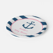 Pink Navy Girl Nautical Anchor Kinderdusche Pappteller (Schrägansicht)
