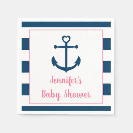 Pink Navy Girl Nautical Anchor Kinderdusche Serviette