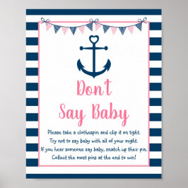 Pink Navy Girl Nautical Anchor Say Baby Game nicht Poster