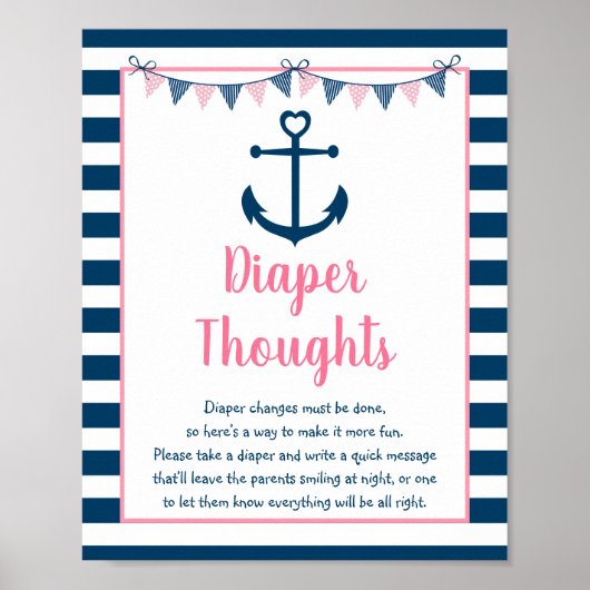 Pink Navy Girl Nautical Anchor Windeln Gedanken Poster (Vorne)