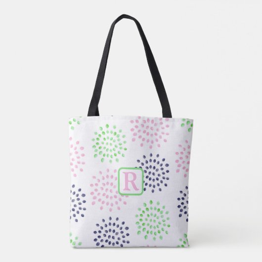 Pink Navy Green Blume Muster Wasserfarbenmonogramm Tasche (Rückseite)
