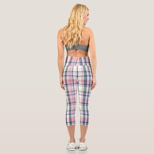 Pink Navy Green White Preppy Madras #3 Capri Leggings (Rückseite)