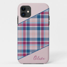 Pink-navy kariert iPhone Case