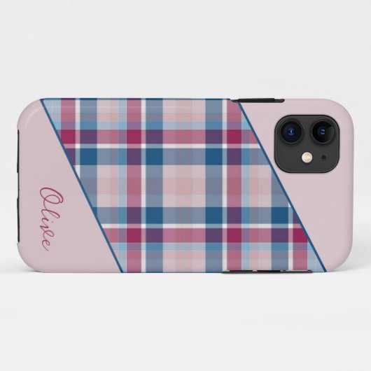 Pink-navy kariert iPhone Case (Rückseite (Horizontal))