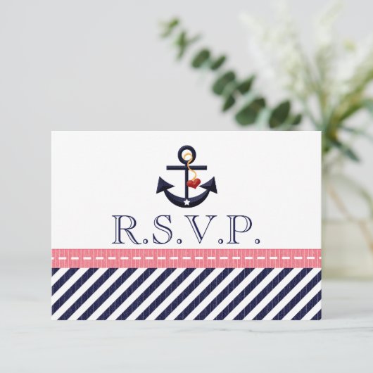 Pink Navy Nauchor UAWG Response Cards RSVP Karte (Stehend Vorderseite)