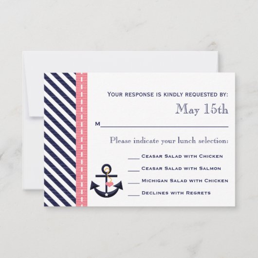 Pink Navy Nauchor UAWG Response Cards RSVP Karte (Rückseite)