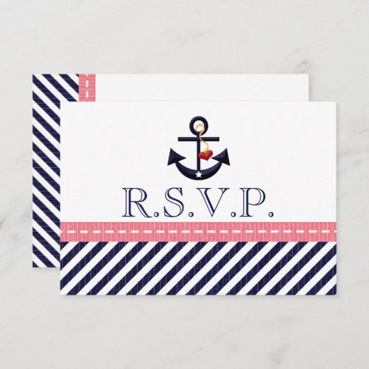 Pink Navy Nauchor UAWG Response Cards RSVP Karte (Vorne/Hinten)