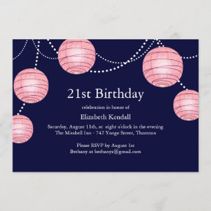 Pink & Navy Party Lantern 21. Geburtstag Einladung