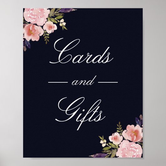 Pink Navy Peonies Cards und Geschenke Hochzeitspos Poster (Vorne)